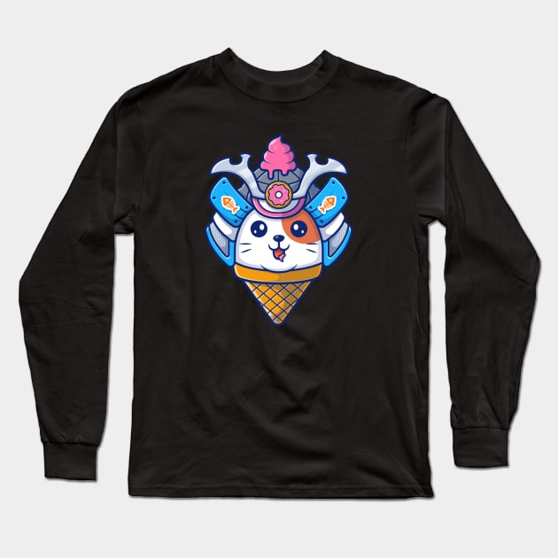 Cat samurai mascot cartoon Long Sleeve T-Shirt by Catalyst Labs